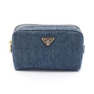 Prada Pouch Bag Denim Saffiano Leather Blue
